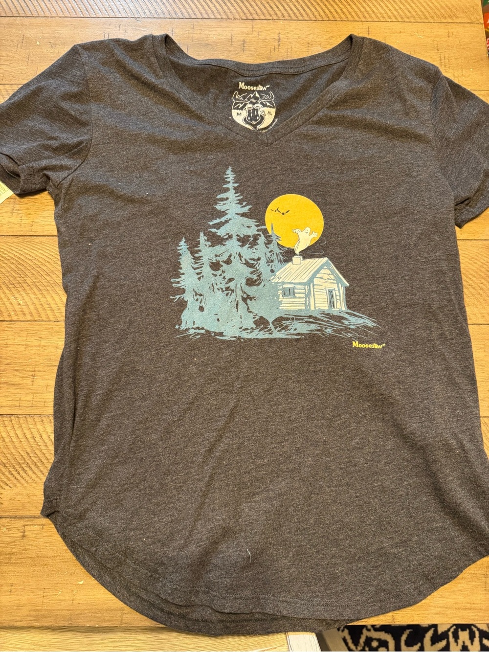 Moosejaw Women's Charcoal Cabin Ghost Graphic V-Neck Tee